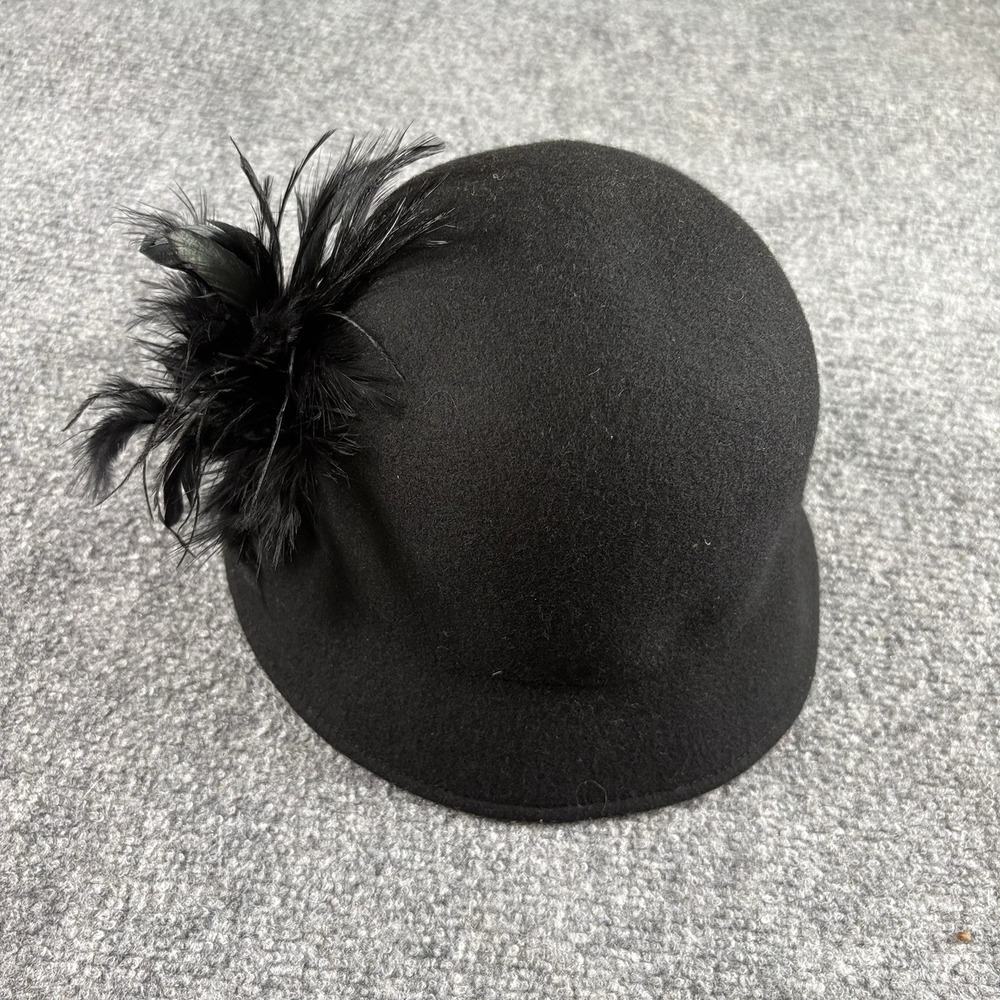 Retro Black Wool Cloche Hat Feather Accent Flapper Downton Abbey Cottagecore